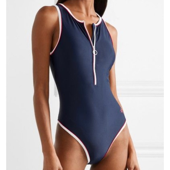 Perfect Moment Other - Perfect Moment Womens One Piece Sporty 1/2 Zip Swimsuit Sz Large Blue White